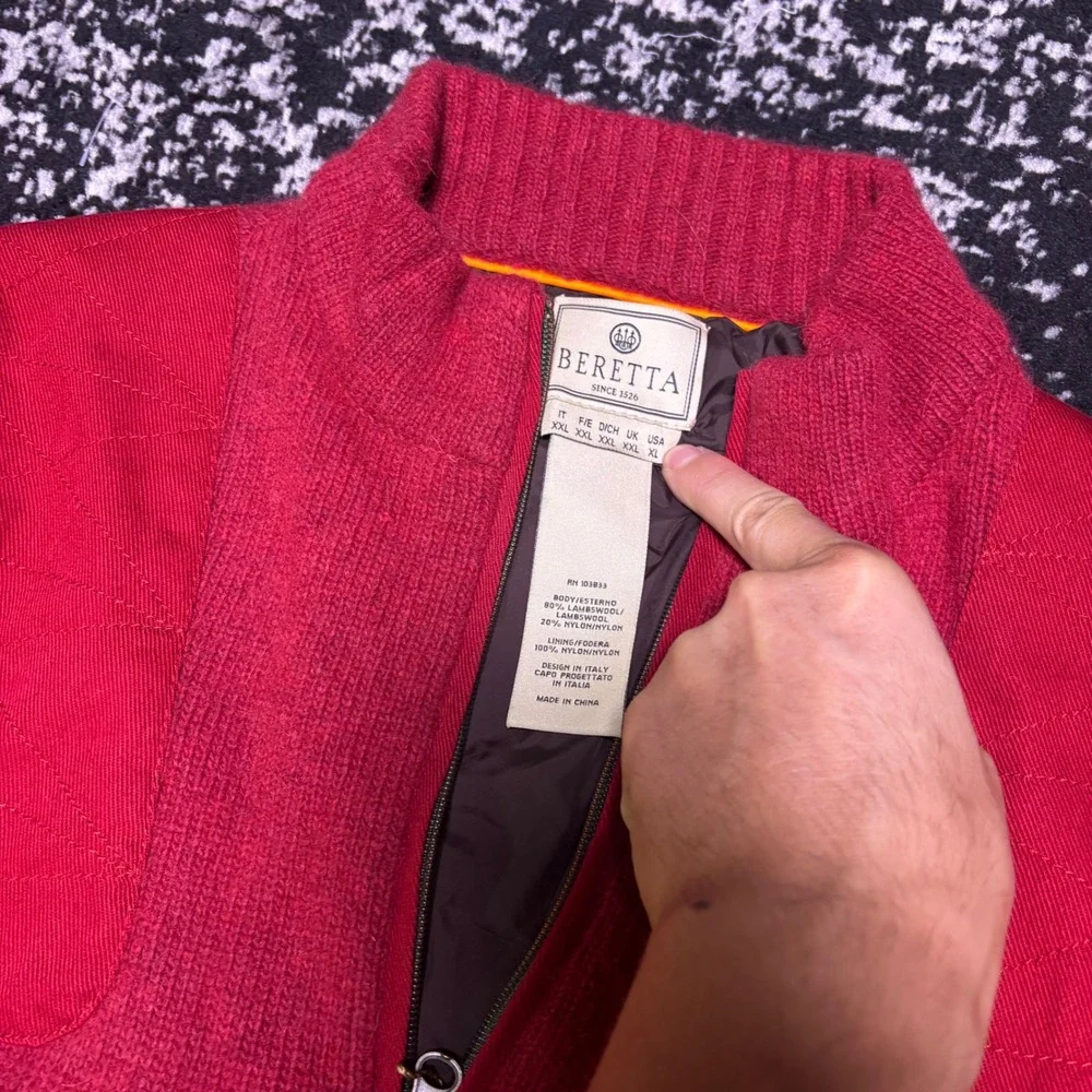 Beretta Mens Red Lambswool Blend Quarter Zip Shooting Sweater XL Patch Elbows